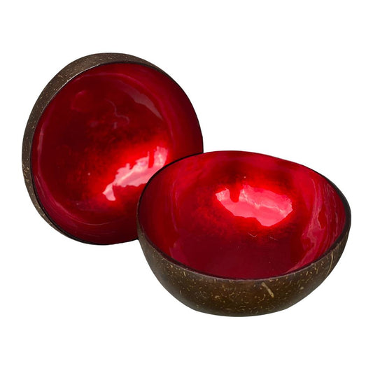 Hand-Painted Coconut Bowls, Lacquered, Set of 2, Design 21