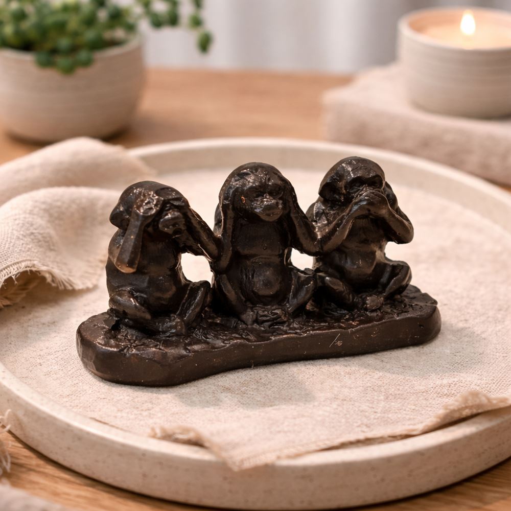 Wooden Three Wise Monkeys Figurine, 5cm