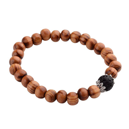 Wood Bracelet with Lava Rock