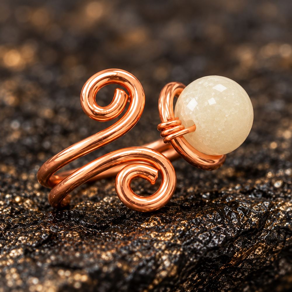 Copper Ring with Polished Stone, Design #02, Amazonite