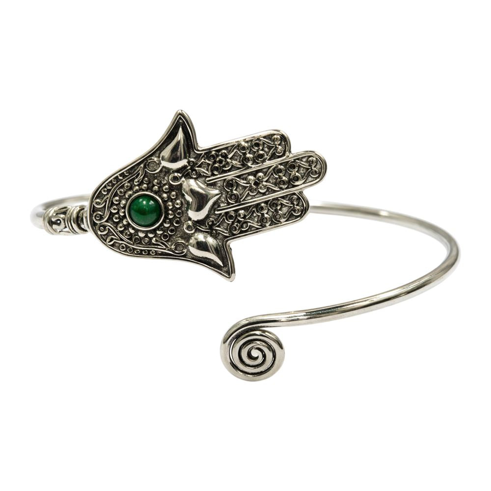 Silver-Plated Adjustable Hamsa Spiral Cuff Bangle - image 11