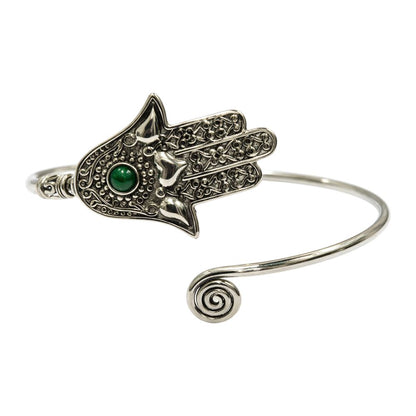 Silver-Plated Adjustable Hamsa Spiral Cuff Bangle - image 11