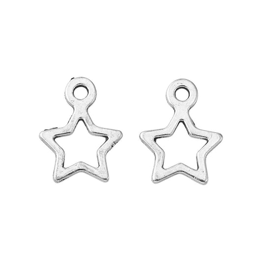 Alloy Charm, Open Star, Antique Silver, Approx. 1.4x1cm, Pack of 50