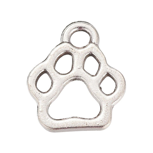 Alloy Charm, Paw Print, Antique Silver, Approx. 1.3x1.1cm, Pack of 50