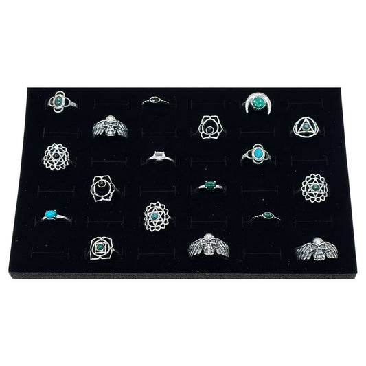 Box of 18 Adjustable Silver-Plated Rings with Gemstones, Includes Display Box
