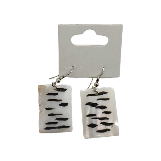 Capiz Shell Earrings, Zebra Rectangle