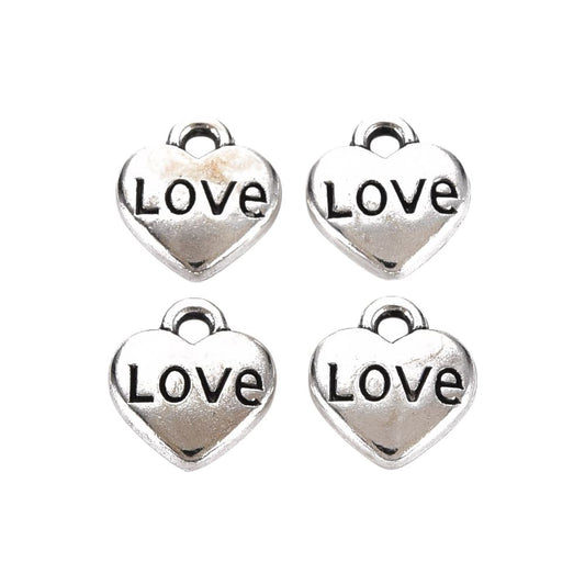 Alloy Charm, Love Heart, Antique Silver, Approx. 0.8x0.7cm, Pack of 50