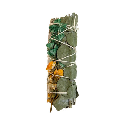 Smudge Stick, White Sage, Orange, Green Sinuata and Eucalyptus 4"