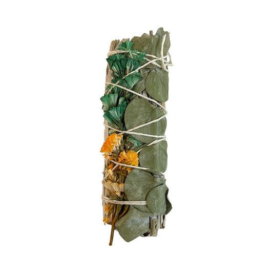 Smudge Stick, White Sage, Orange, Green Sinuata and Eucalyptus 4"
