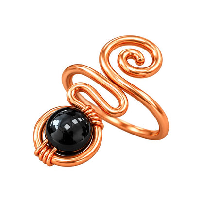 Copper Ring with Polished Stone, Design #01, Black Onyx