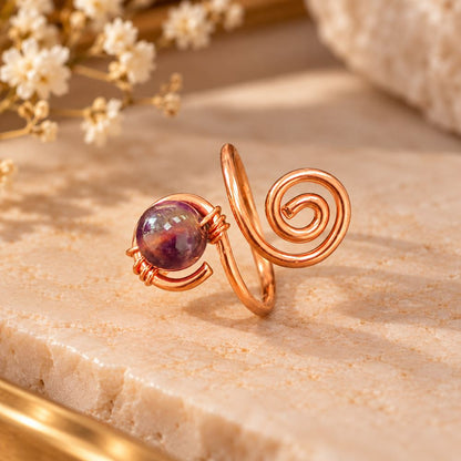 Copper Ring with Polished Stone, Design #05, Amethyst