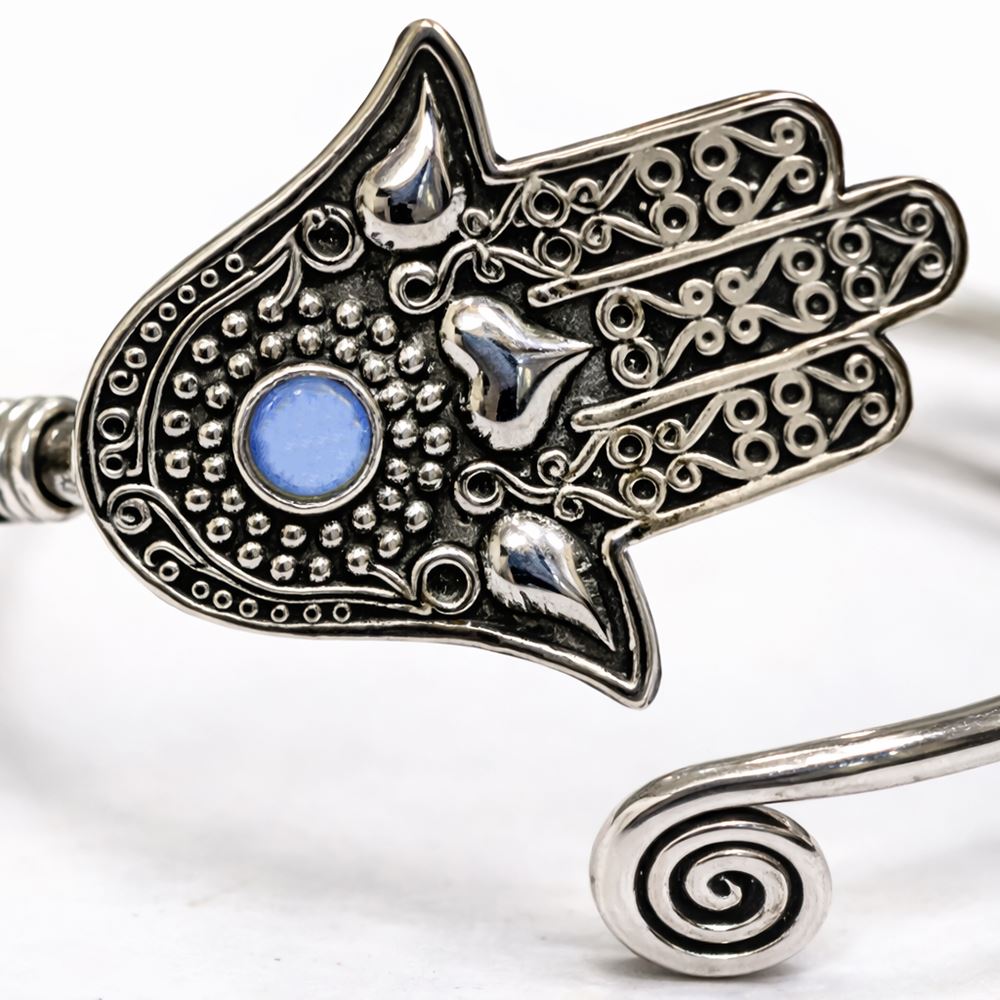 Silver-Plated Adjustable Hamsa Spiral Cuff Bangle - image 8