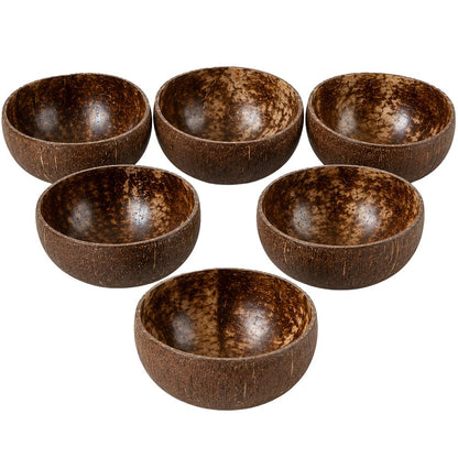 Natural Coconut Shell Bowls, Food-Safe Lacquered Interior, Medium 11-12cm Set