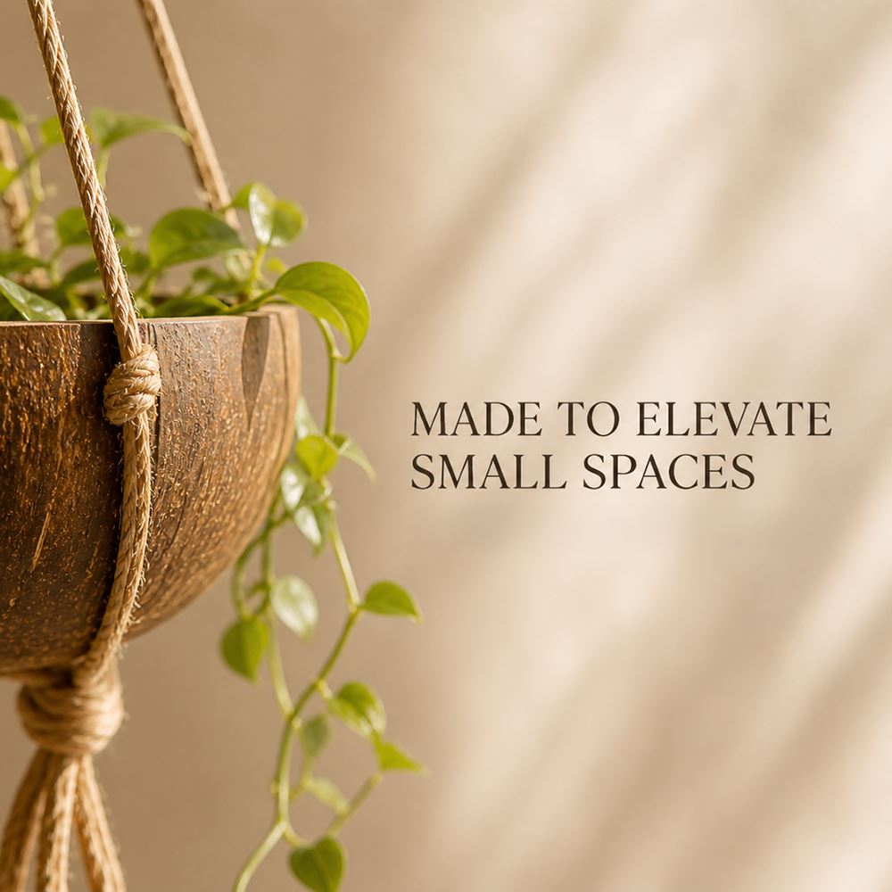 Coconut Shell Pot Holder with Macrame Jute Rope, 15x90cm - image 9