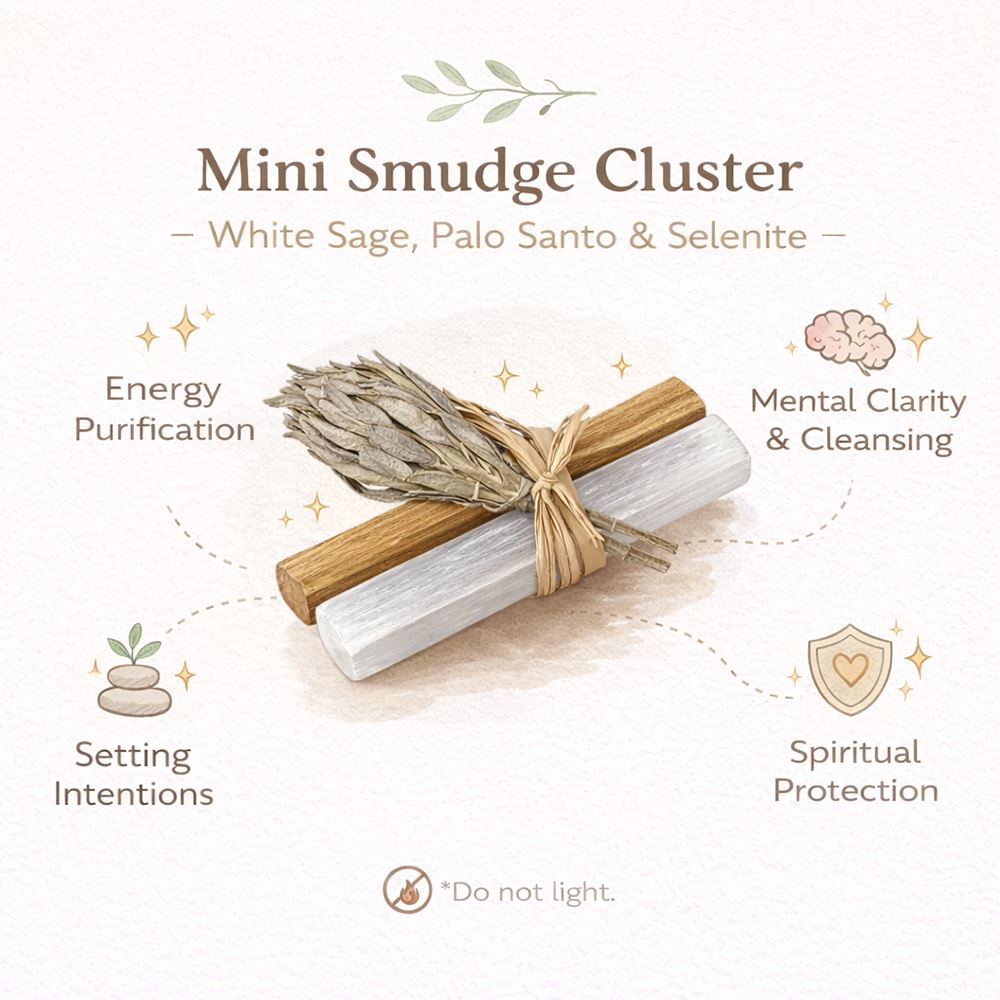 Mini Smudge Cluster, White Sage with Palo Santo and Selenite 4"
