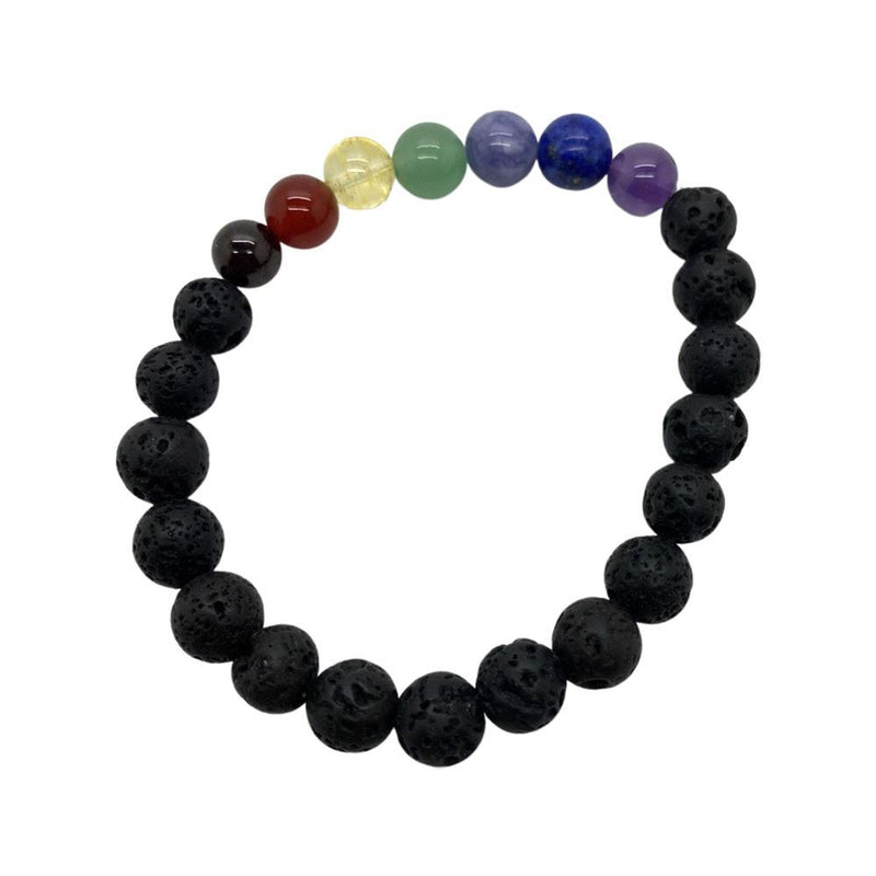 Crystal Bracelet, 8mm, Lava Stone and 7 Chakra