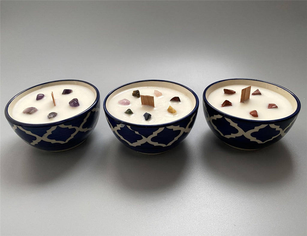 Ceramic Bowl Candle, Meditation with 7 Chakra Crystals