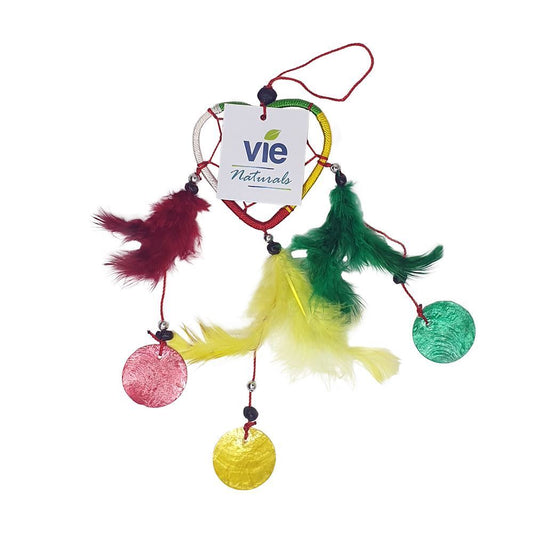 Heart Dream Catcher, Feathers & Capiz, 6cm, Rasta
