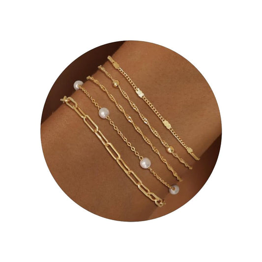 Gold-Plated Chain Bracelet Collection, 5 Styles, Pearl Design