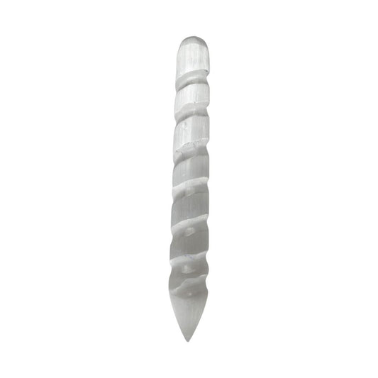 Selenite Wand, Spiral with Pointed Tip, 12cm
