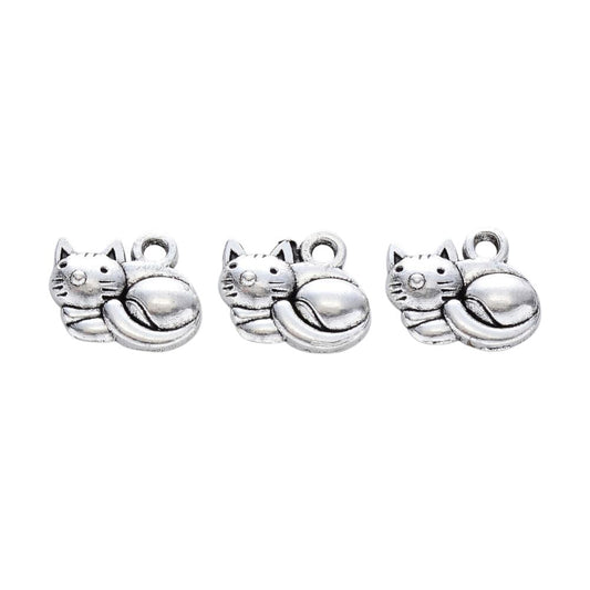 Alloy Charm, Cat, Antique Silver, Approx. 1.3x1.4cm, Pack of 50