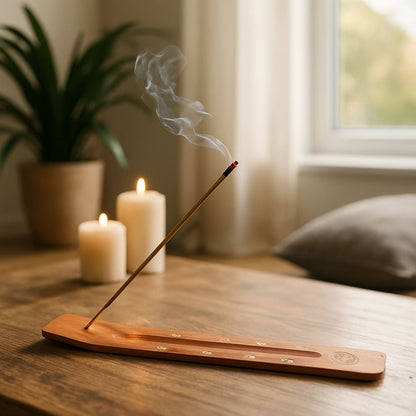 Wooden Incense Holder with Assorted Golden Designs, 25cm