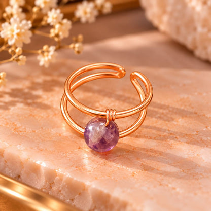 Copper Ring with Polished Stone, Design #07, Amethyst