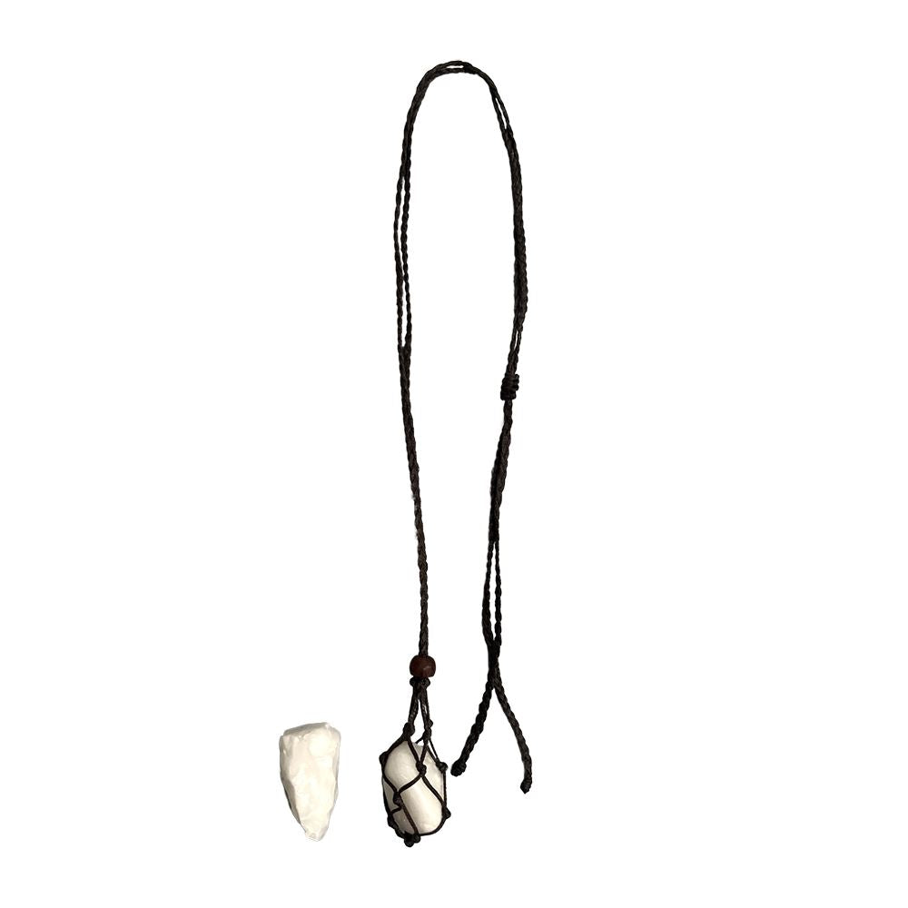 Macrame Necklace, White Agate Tumbled, with White Agate Rough Cut - image 6