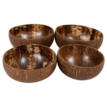 Natural Coconut Shell Bowls, Food-Safe Lacquered Interior, Medium 11-12cm Set