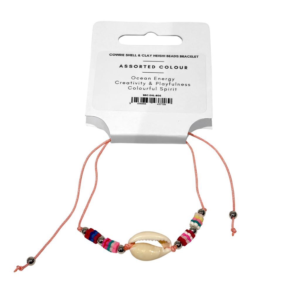 Cowrie Shell & Clay Heishi Beads Bracelet, Assorted Colour