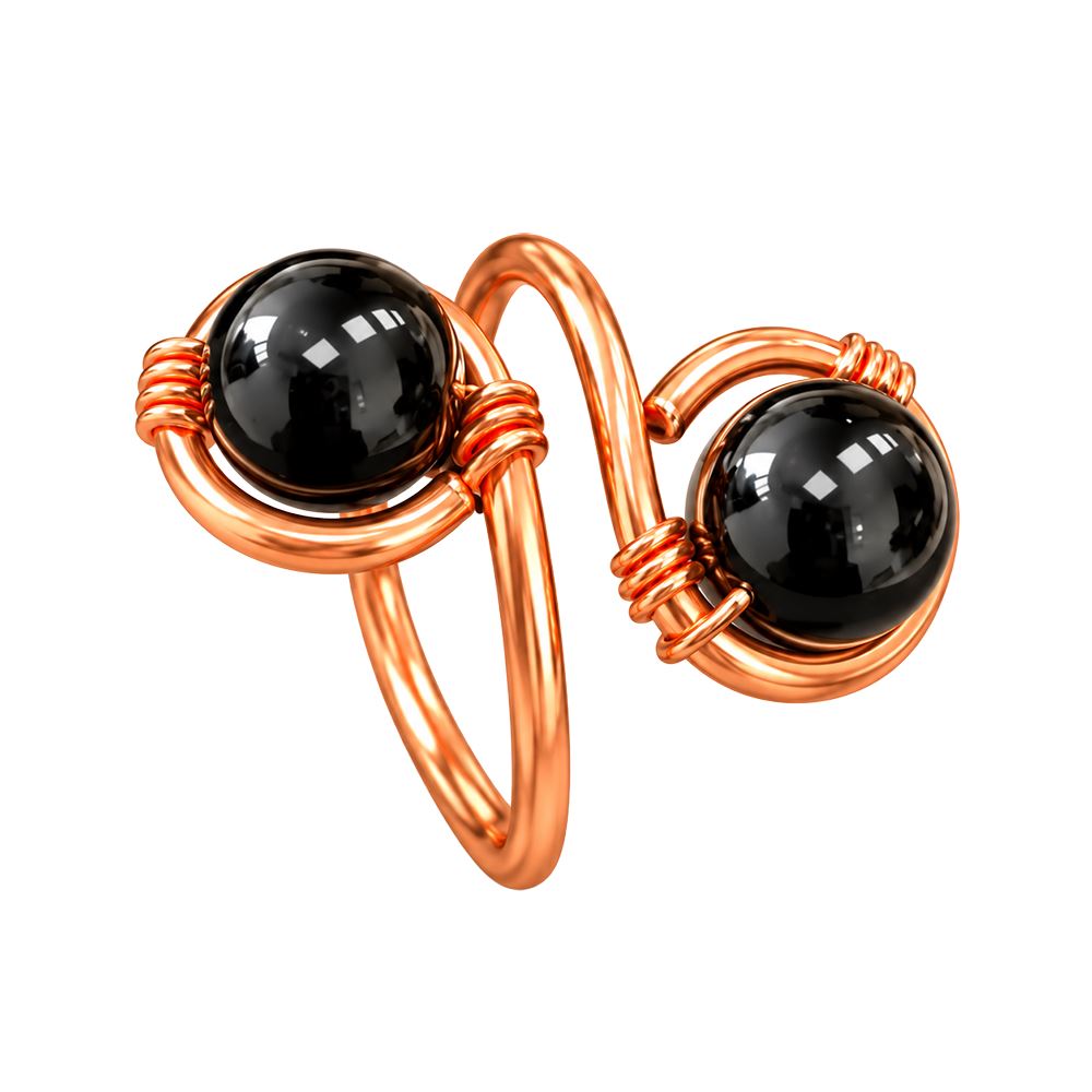 Copper Ring with Polished Stone, Design #03, Black Onyx