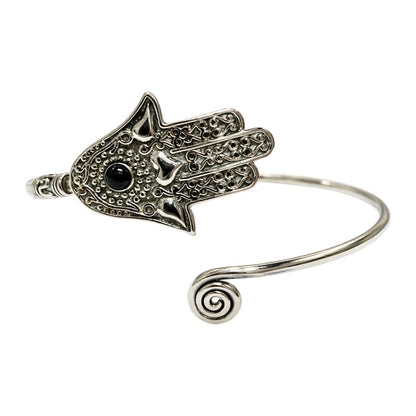 Silver-Plated Adjustable Hamsa Spiral Cuff Bangle - image 5