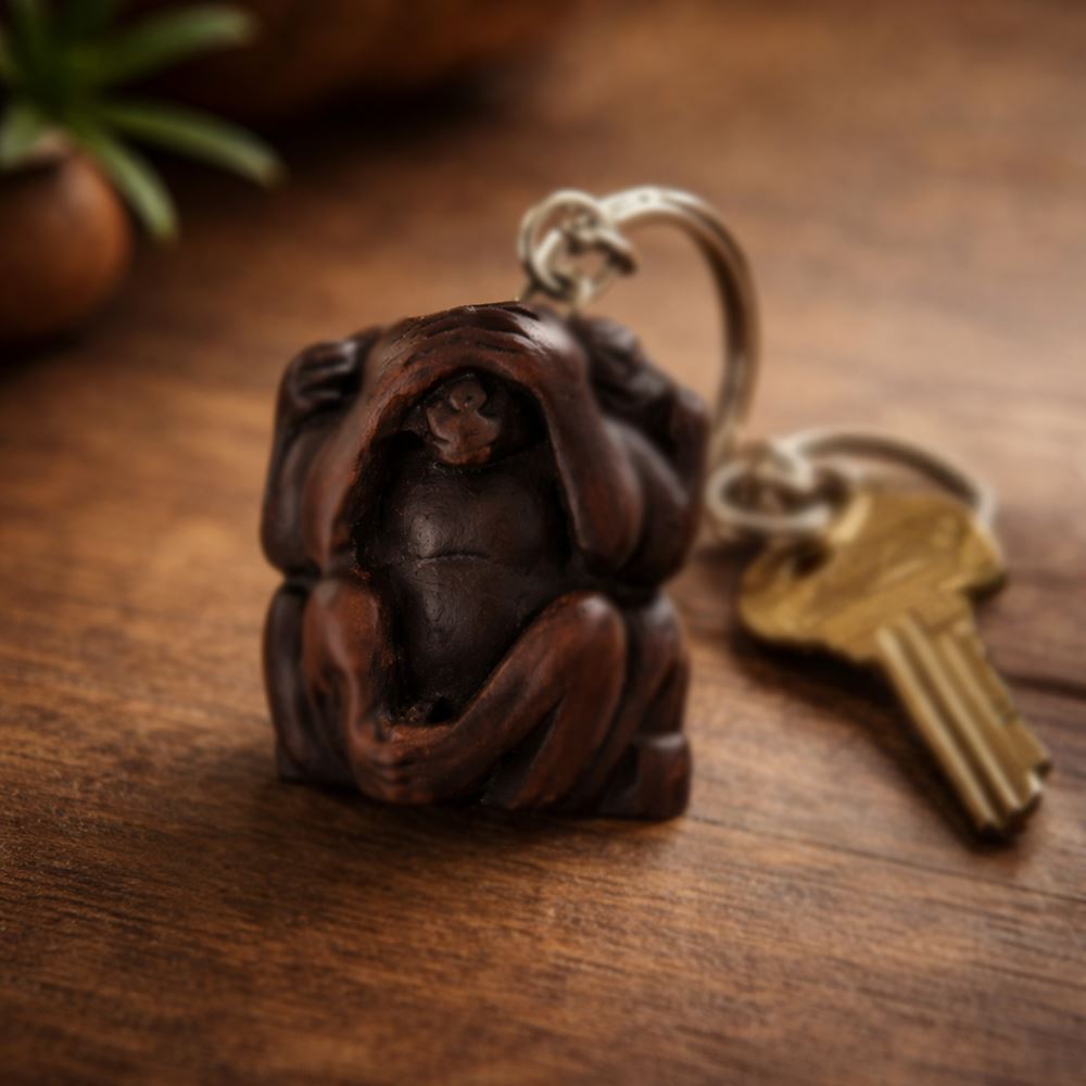 Wooden Keychain, Three Wise Monkeys, Assorted Design