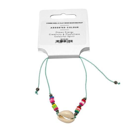 Cowrie Shell & Clay Heishi Beads Bracelet, Assorted Colour