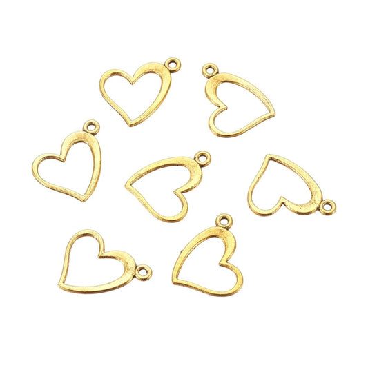 Alloy Charm, Open Heart, Antique Gold, Approx. 1.3x1.5cm, Pack of 50