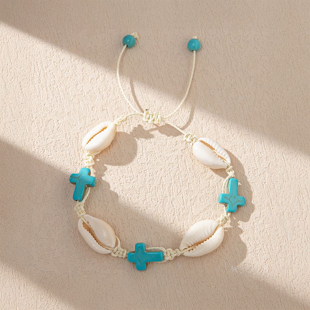 Cowrie Shell & Turquoise Cross Bracelet