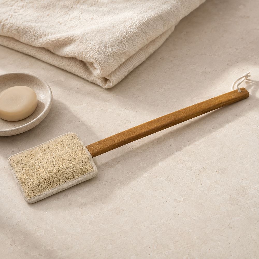 Natural Loofah with Wooden Handle, Medium, 41x8cm