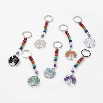 Chakra Jewelry, Mixed Gemstone Tree of Life Keychain