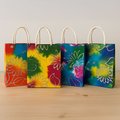 Mulberry Paper Gift Bag, Assorted Coloured Flower, 15x19x5.5cm, Single