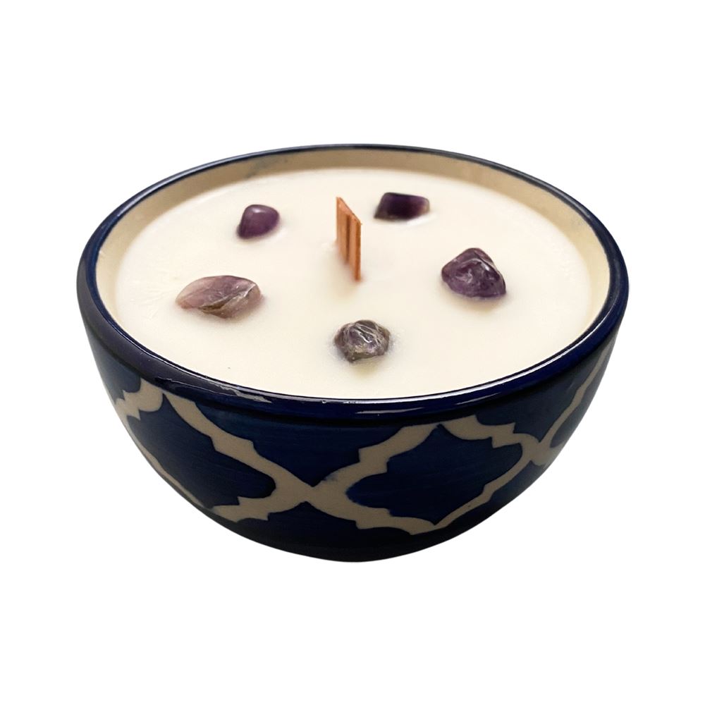 Ceramic Bowl Candle, Lavender with Amethyst Crystals