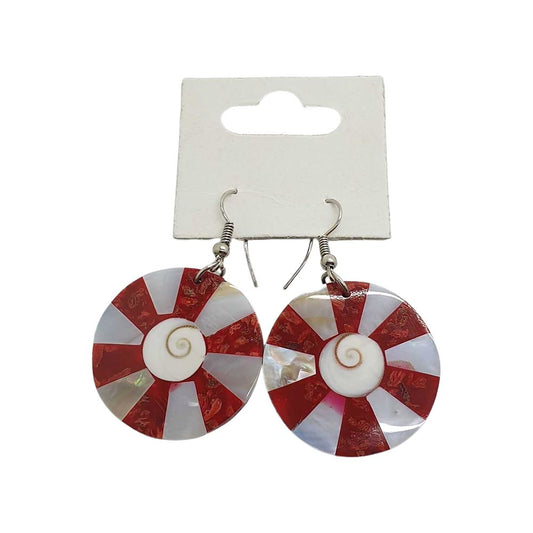 Capiz Shell Earrings, Red Circle