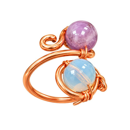 Copper Ring with Polished Stone, Design #04, Amethyst & Opalite