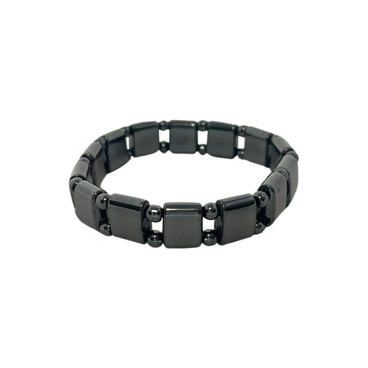 Rectangular and Round Hematite Stretch Bracelet