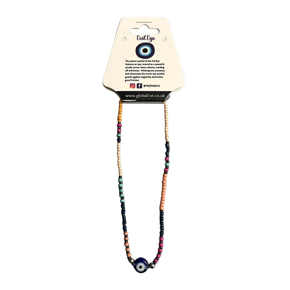 Evil Eye Anklet, Multicoloured Beads (JIT)