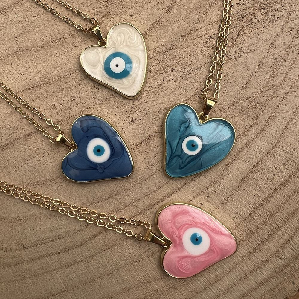 Evil Eye Pendant With Gold Chain, Heart