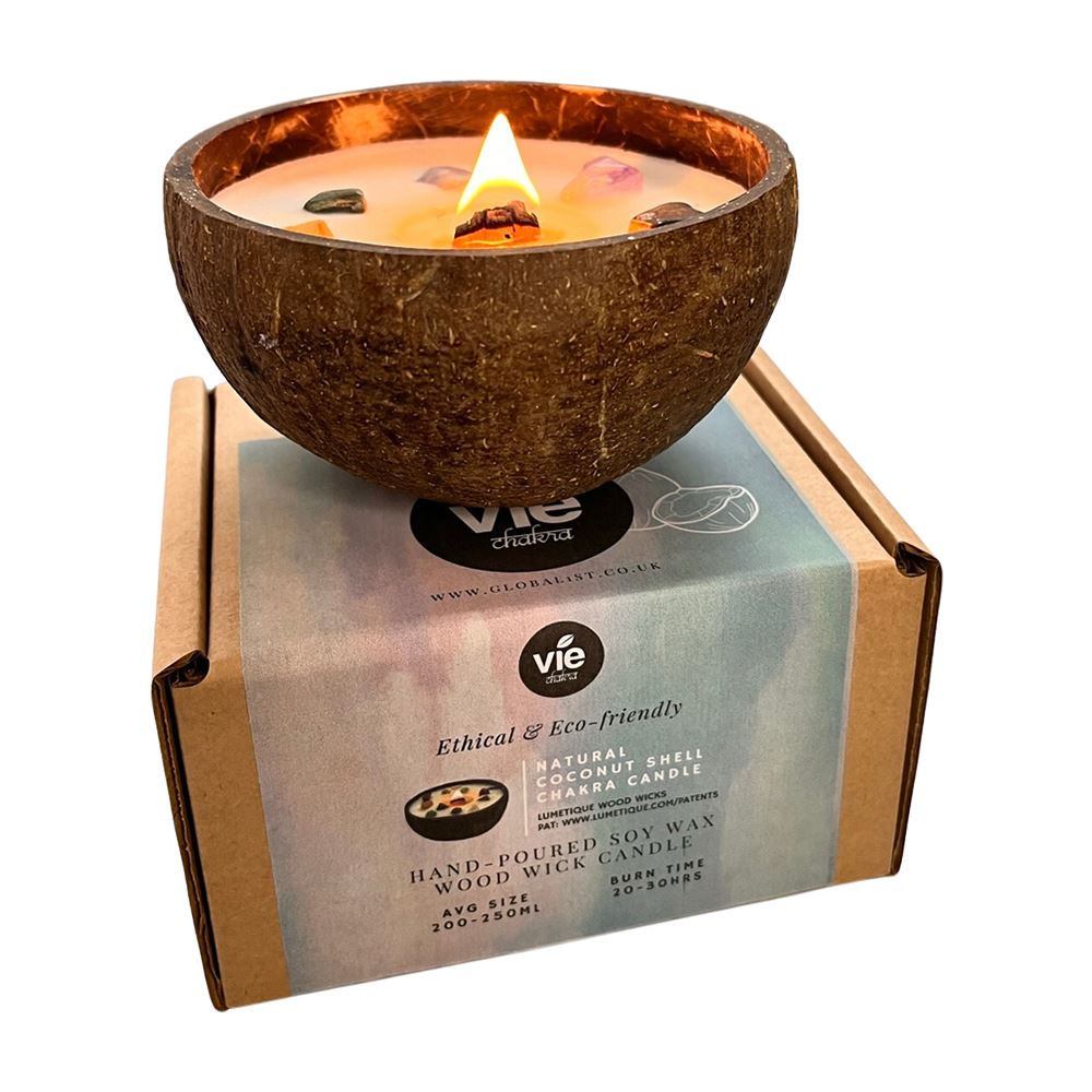 Coconut Shell Candle, Meditation with 7 Chakra Gemstones