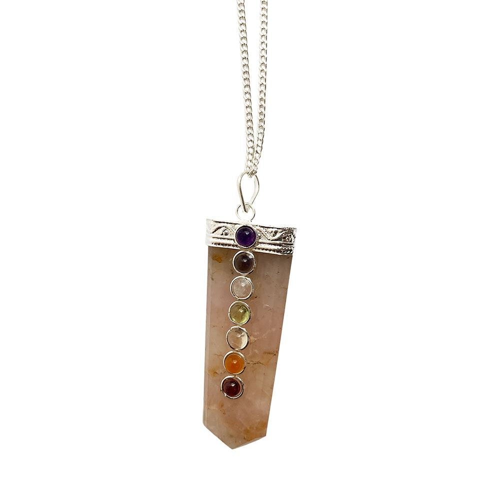 7 Chakra Flat Pendant, Silver Chain, 5x1.5cm - image 3