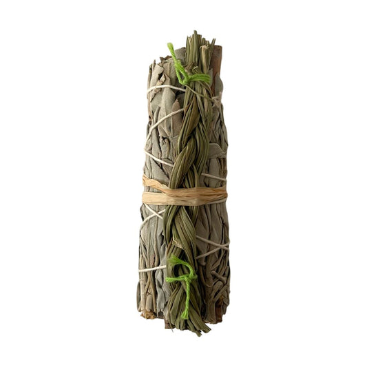 Smudge Stick, White Sage and Braided Sweet Grass 4"