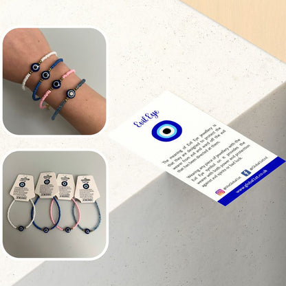 Evil Eye Bracelet with 2 Gold Beads Each Side, (JIT)