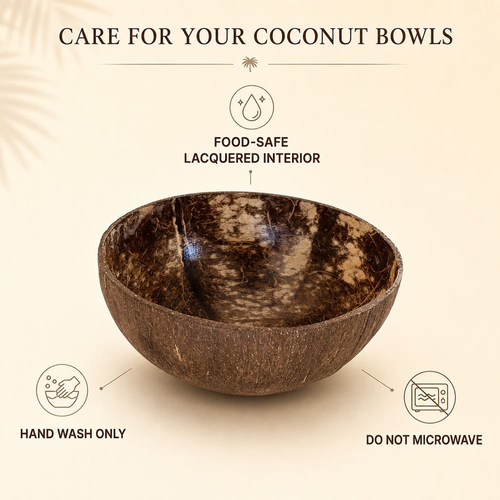 Natural Coconut Shell Bowls, Food-Safe Lacquered Interior, Medium 11-12cm Set
